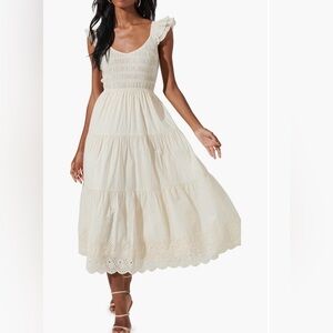Astr Cream Smocked ruffle midi Dress medium new w tags